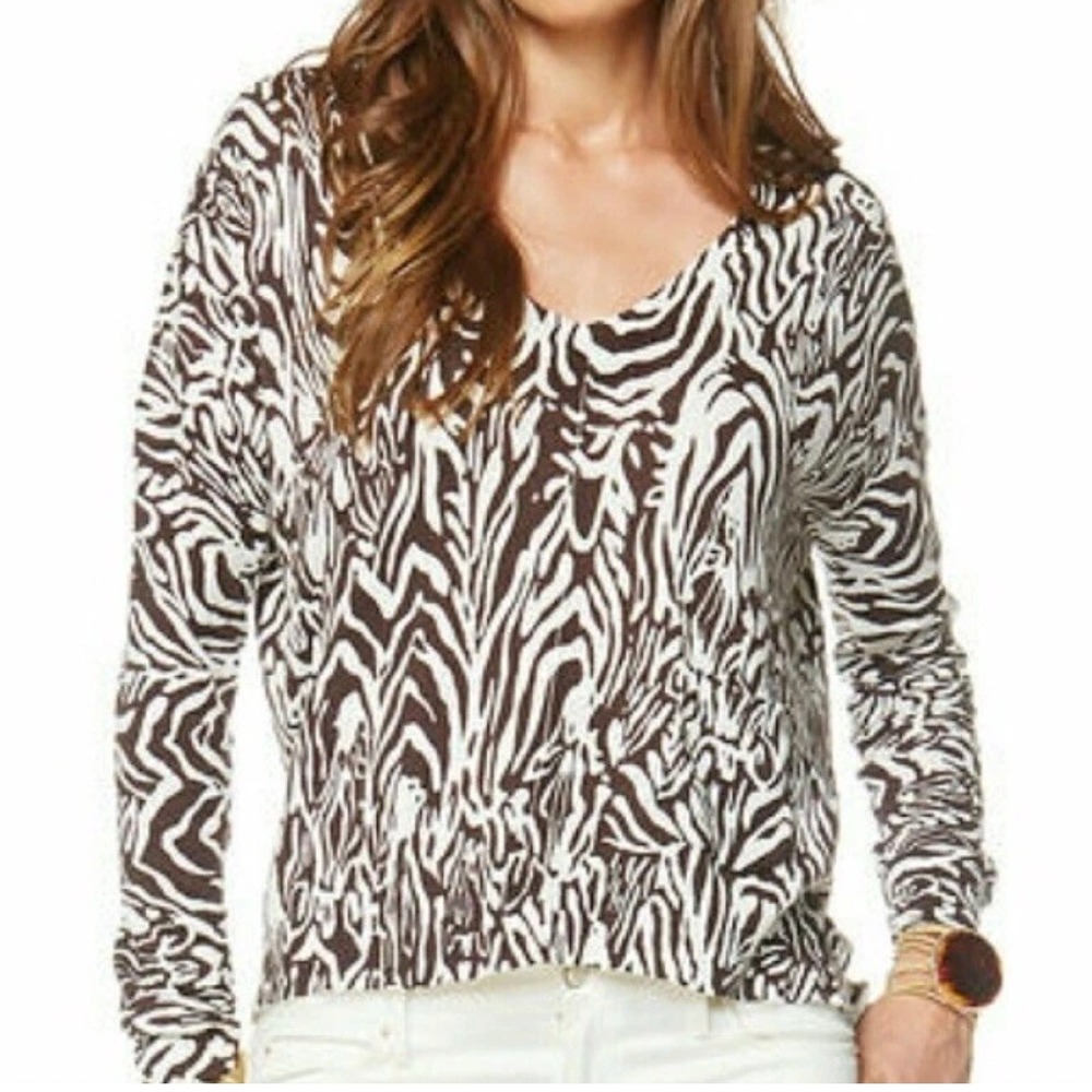 Lilly Pulitzer Brown Zebra V-Neck Sweater Size Small Preppy Y2K Animal Print - Picture 1 of 10